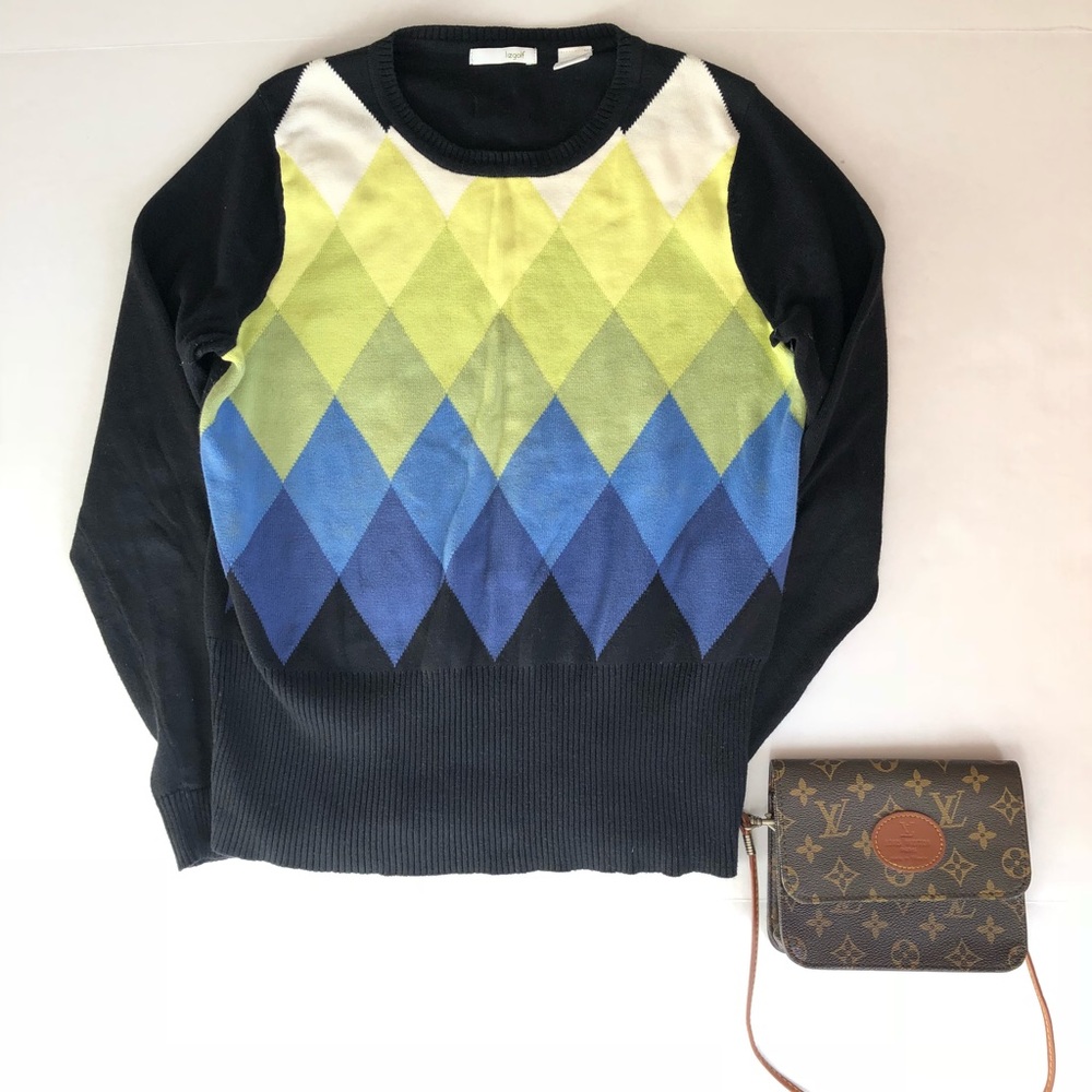 Liz Golf Black & Blue Diamond Argyle Knit Sweater - Picture 3 of 5